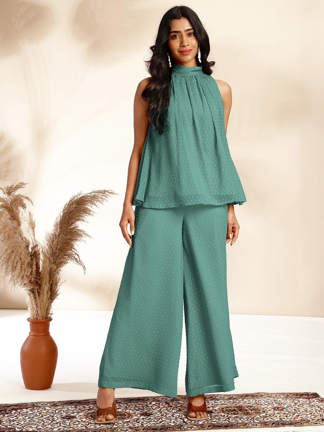 Janasya Sage Dobby Chiffon Self Design Co-Ords | Grocsy