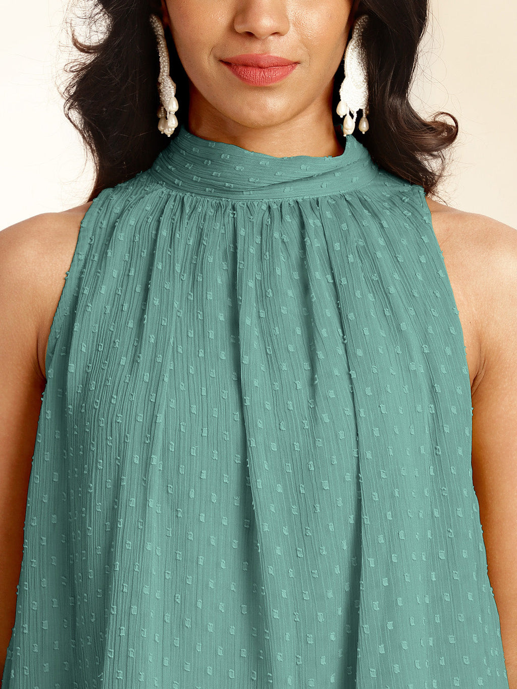 Janasya Sage Dobby Chiffon Self Design Co-Ords | Grocsy