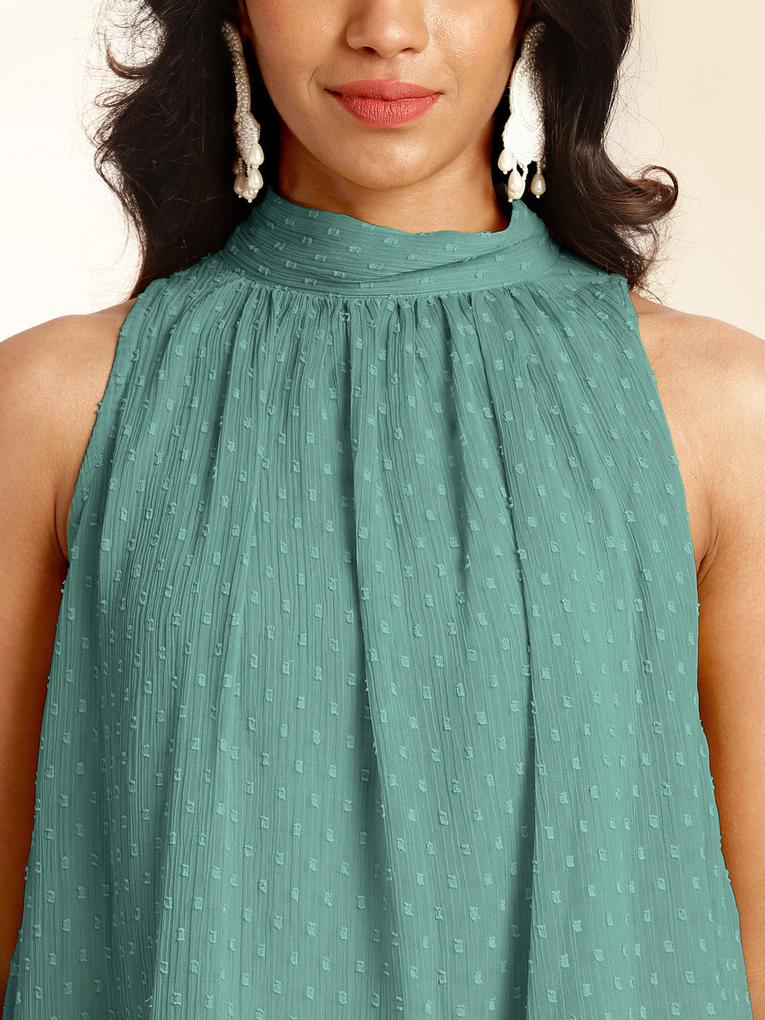 Janasya Sage Dobby Chiffon Self Design Co-Ords | Grocsy
