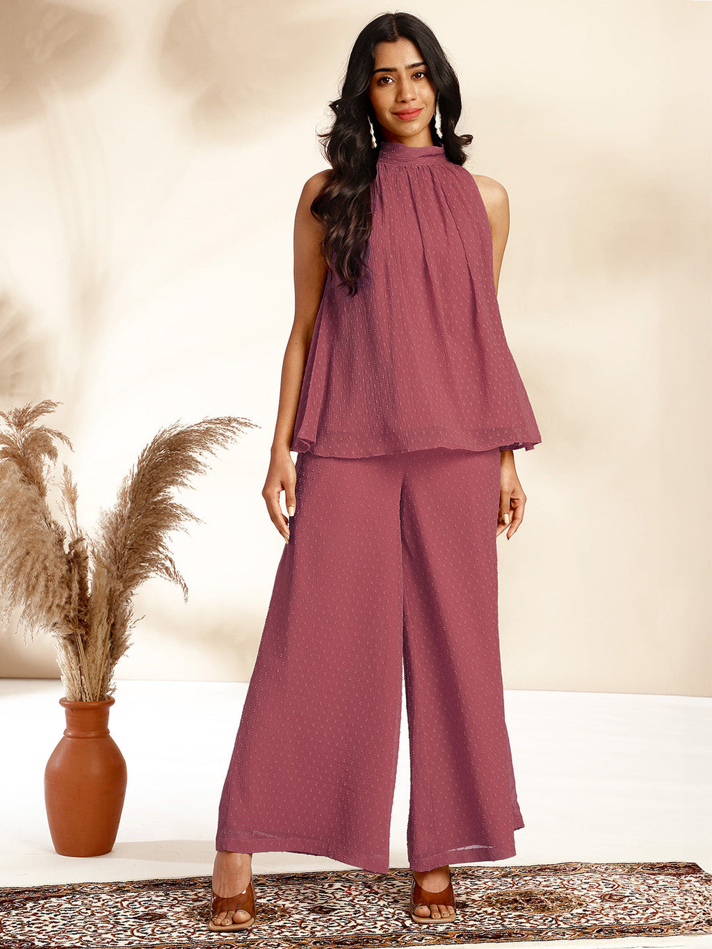 Janasya Coral Dobby Chiffon Self Design Co-Ords | Grocsy
