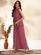 Janasya Coral Dobby Chiffon Self Design Co-Ords | Grocsy