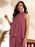 Janasya Coral Dobby Chiffon Self Design Co-Ords | Grocsy