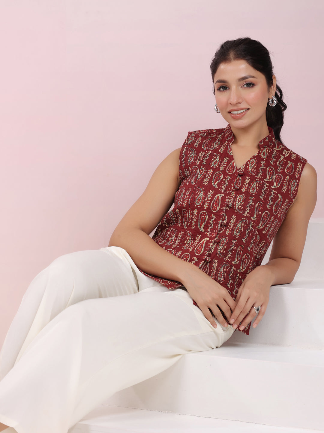 Janasya Straight Cambric Beige Jacket | Grocsy
