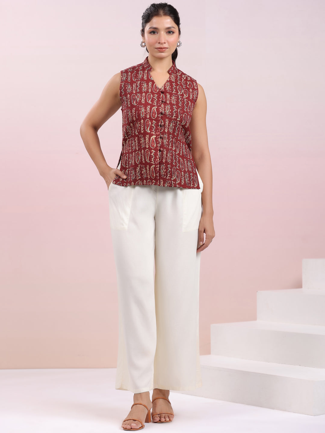 Janasya Straight Cambric Beige Jacket | Grocsy
