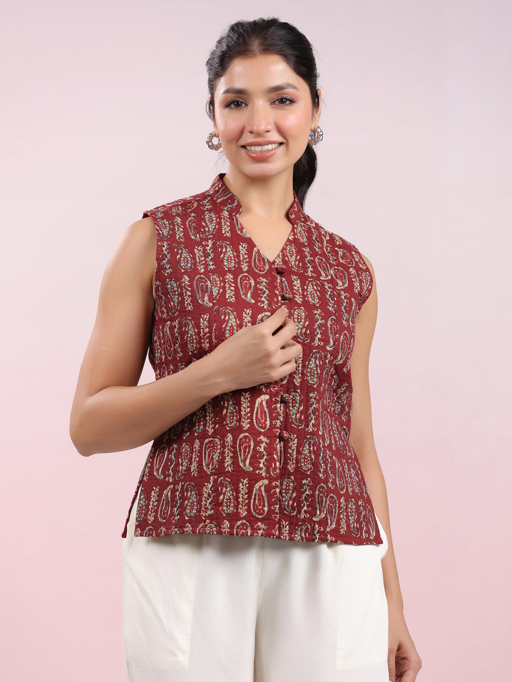 Janasya Straight Cambric Beige Jacket | Grocsy