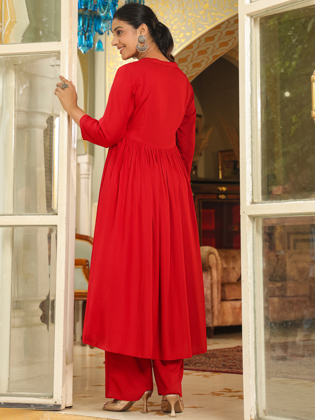 Janasya Maroon Rayon Embroidered Kurta & Bottom | Grocsy
