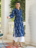 Janasya Dark Cotton Floral Pleated Kurta | Grocsy