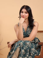 Janasya Dark Green Cambric Ethnic Motifs Kurta | Grocsy