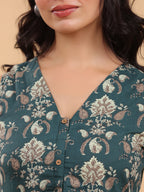 Janasya Dark Green Cambric Ethnic Motifs Kurta | Grocsy