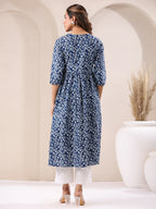 Janasya Dark Cotton Floral A-Line Kurta | Grocsy