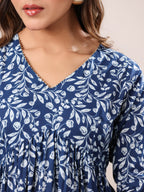 Janasya Dark Cotton Floral A-Line Kurta | Grocsy