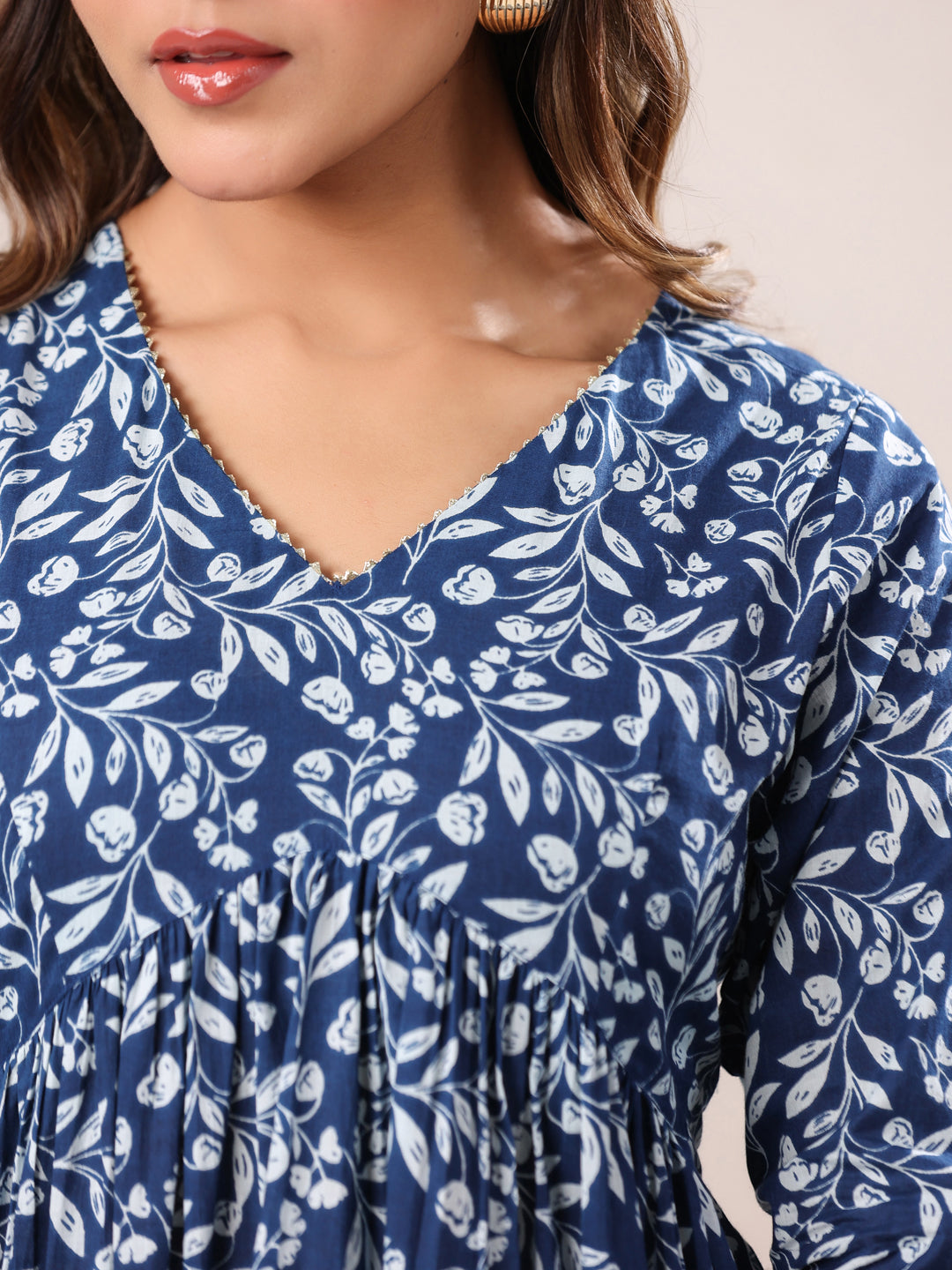 Janasya Dark Cotton Floral A-Line Kurta | Grocsy