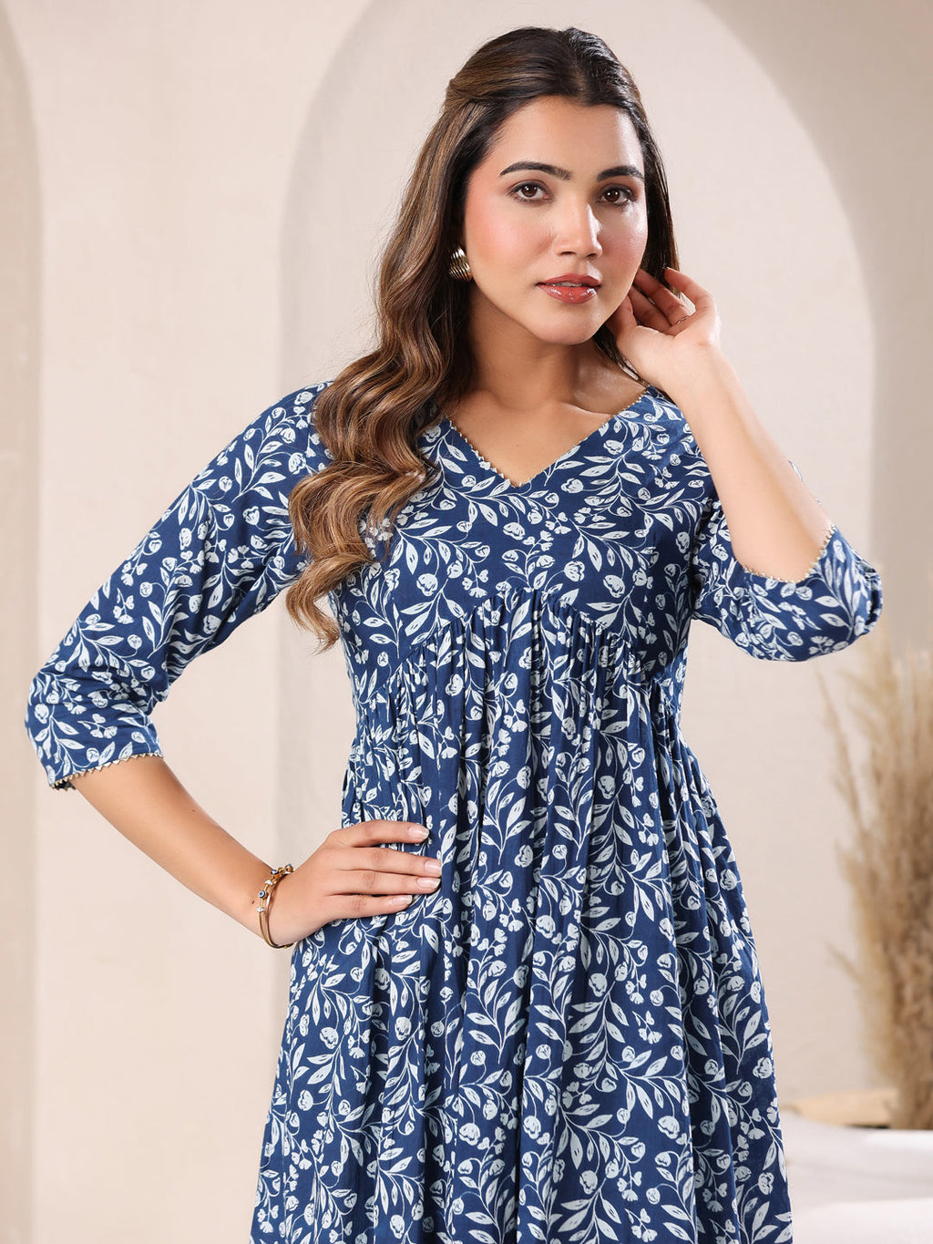 Janasya Dark Cotton Floral A-Line Kurta | Grocsy