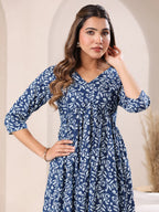 Janasya Dark Cotton Floral A-Line Kurta | Grocsy