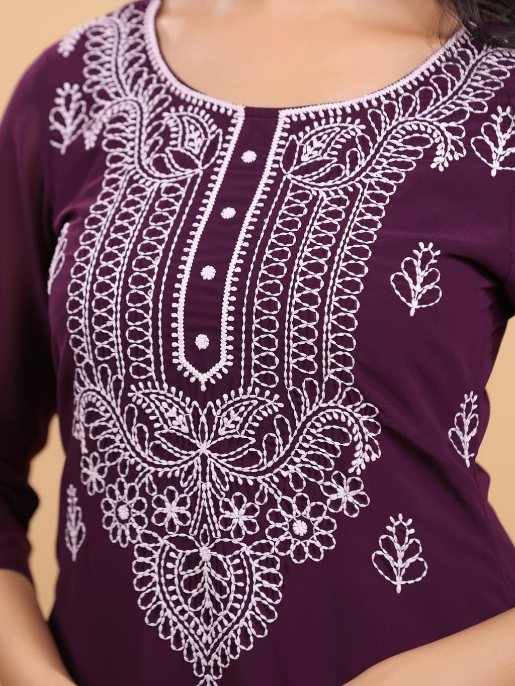 Janasya Purple Weightless Georgette Embroidered Kurta | Grocsy