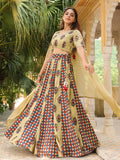 Janasya Beige Cambric Ethnic Motifs Lehenga Choli Dupatta | Grocsy