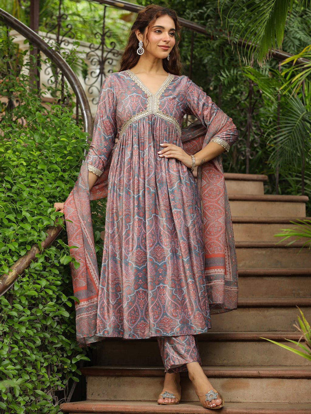Janasya Grey Chiffon Ethnic Motifs Set | Grocsy