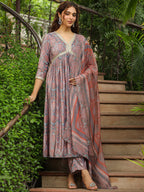 Janasya Grey Chiffon Ethnic Motifs Set | Grocsy