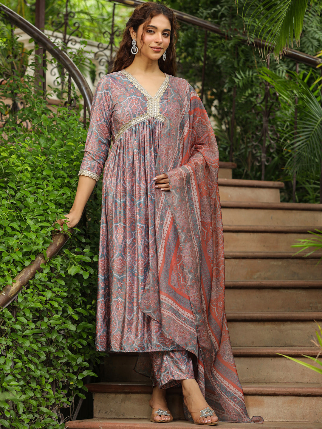 Janasya Grey Chiffon Ethnic Motifs Set | Grocsy