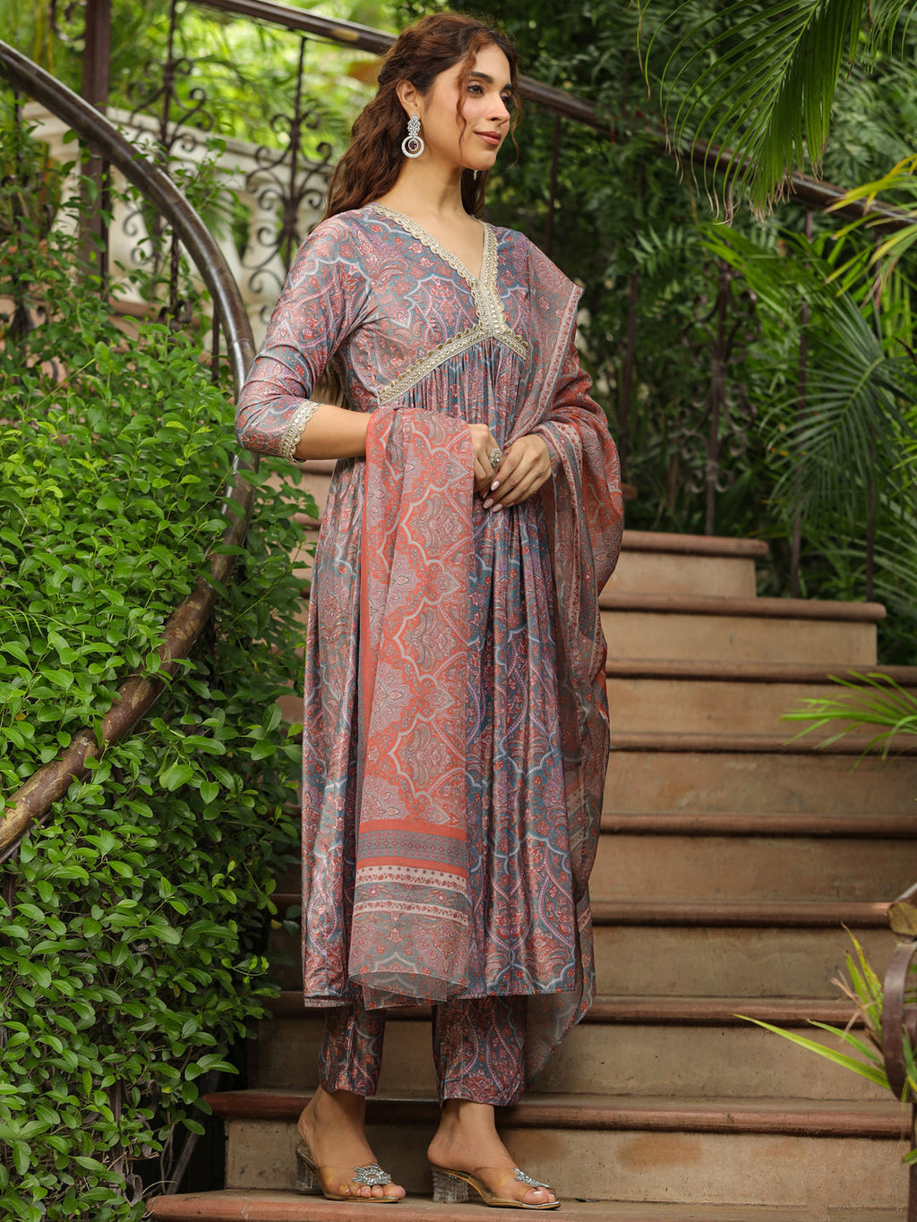 Janasya Grey Chiffon Ethnic Motifs Set | Grocsy