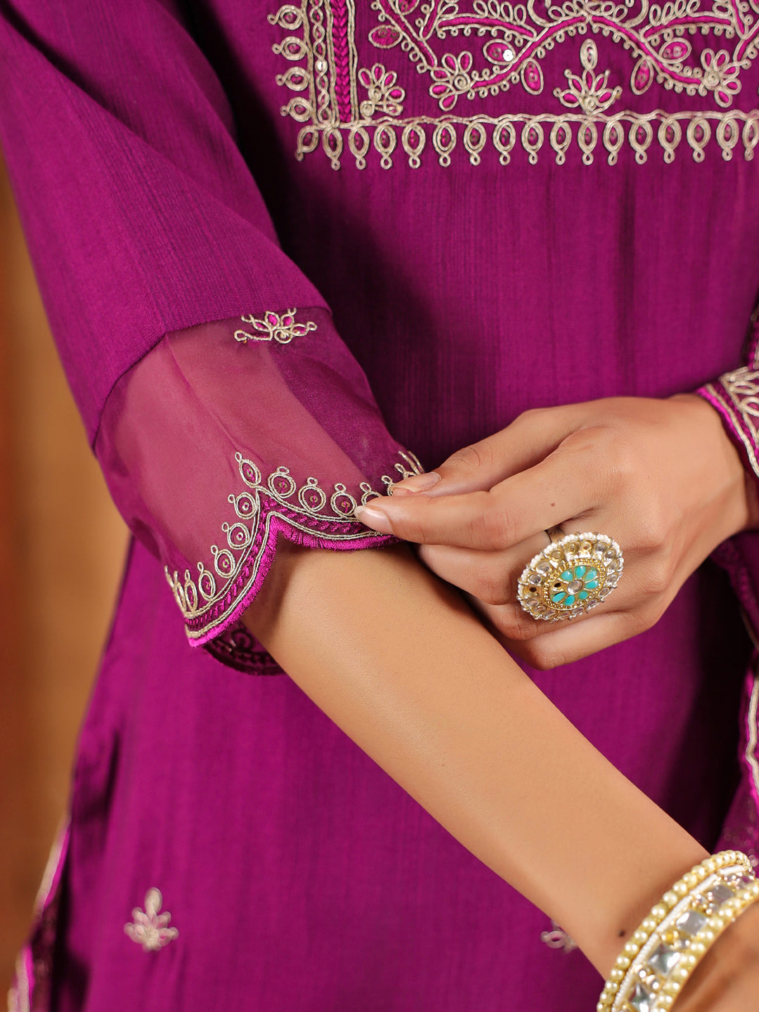 Janasya Purple Premium Chinnon Embroidered Kurta,Bottom & Dupatta | Grocsy