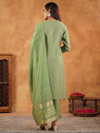Janasya Sage Premium Chinnon Embroidered Kurta,Bottom & Dupatta | Grocsy