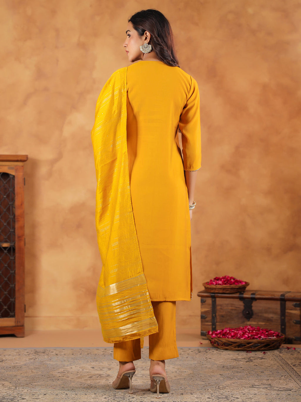 Janasya Bright Chanderi Embroidered Straight Kurta Set | Grocsy
