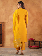 Janasya Bright Chanderi Embroidered Straight Kurta Set | Grocsy