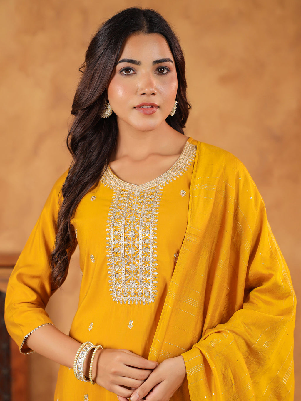 Janasya Bright Chanderi Embroidered Straight Kurta Set | Grocsy