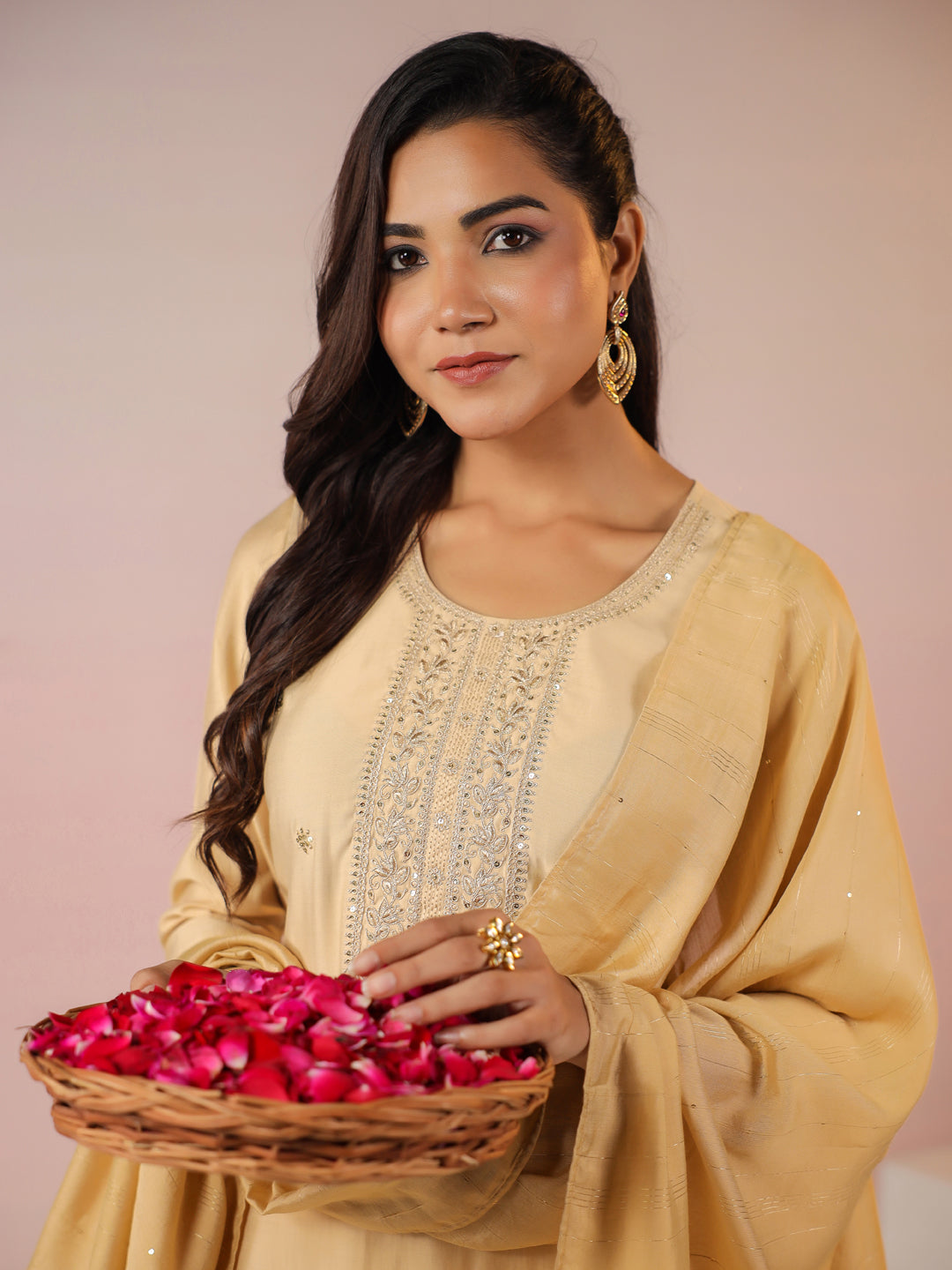 Janasya Light Chanderi Embroidered Straight Kurta Set | Grocsy