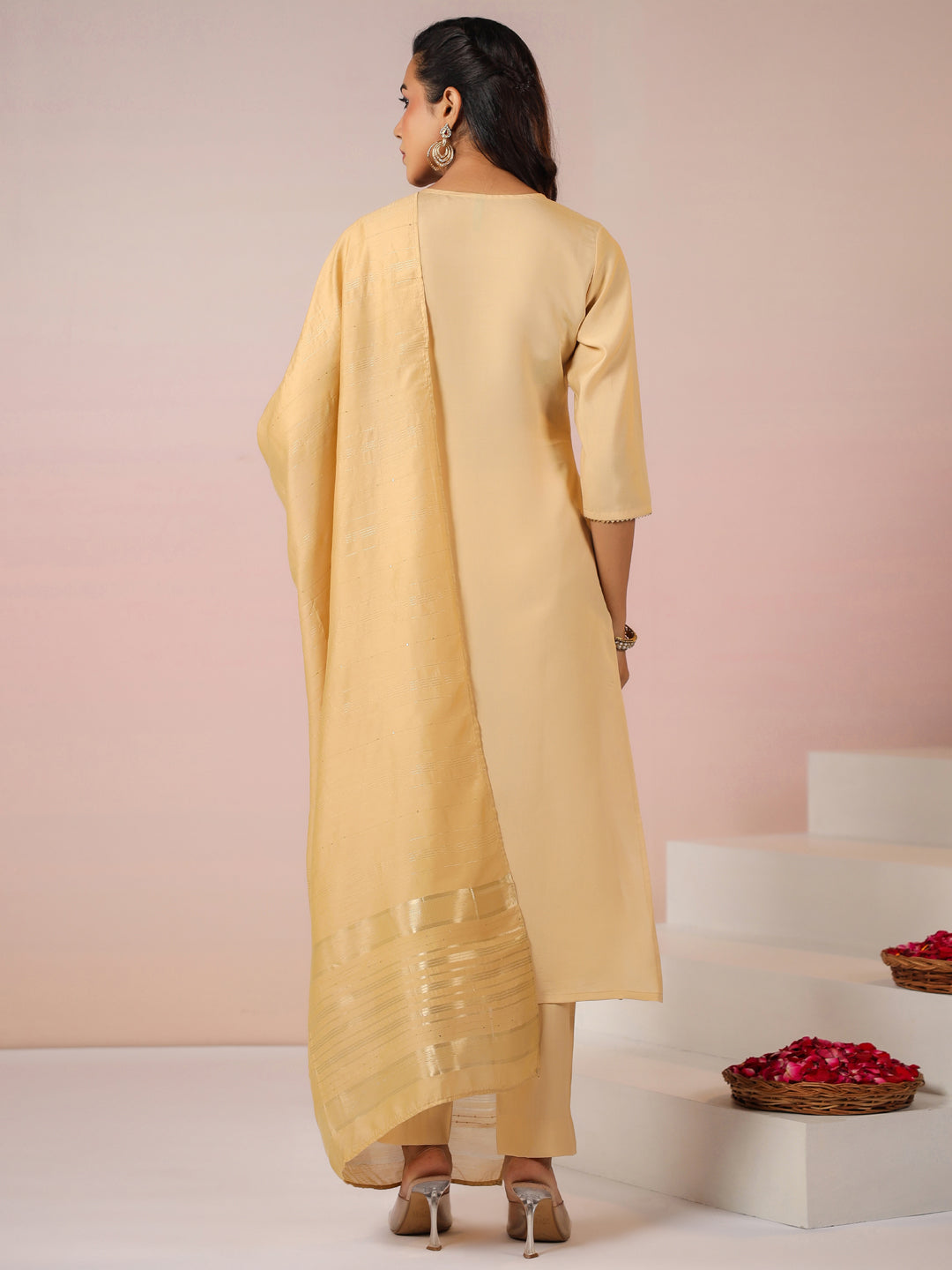 Janasya Light Chanderi Embroidered Straight Kurta Set | Grocsy