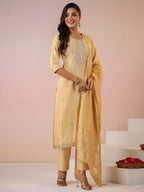Janasya Light Chanderi Embroidered Straight Kurta Set | Grocsy