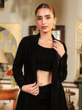Janasya Black Velvet Solid Top,Bottom & Jacket | Grocsy