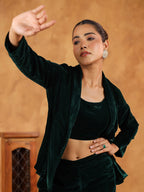 Janasya Green Velvet Solid Top,Bottom & Jacket | Grocsy