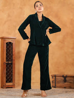 Janasya Green Velvet Solid Top,Bottom & Jacket | Grocsy