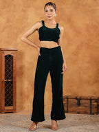 Janasya Green Velvet Solid Top,Bottom & Jacket | Grocsy