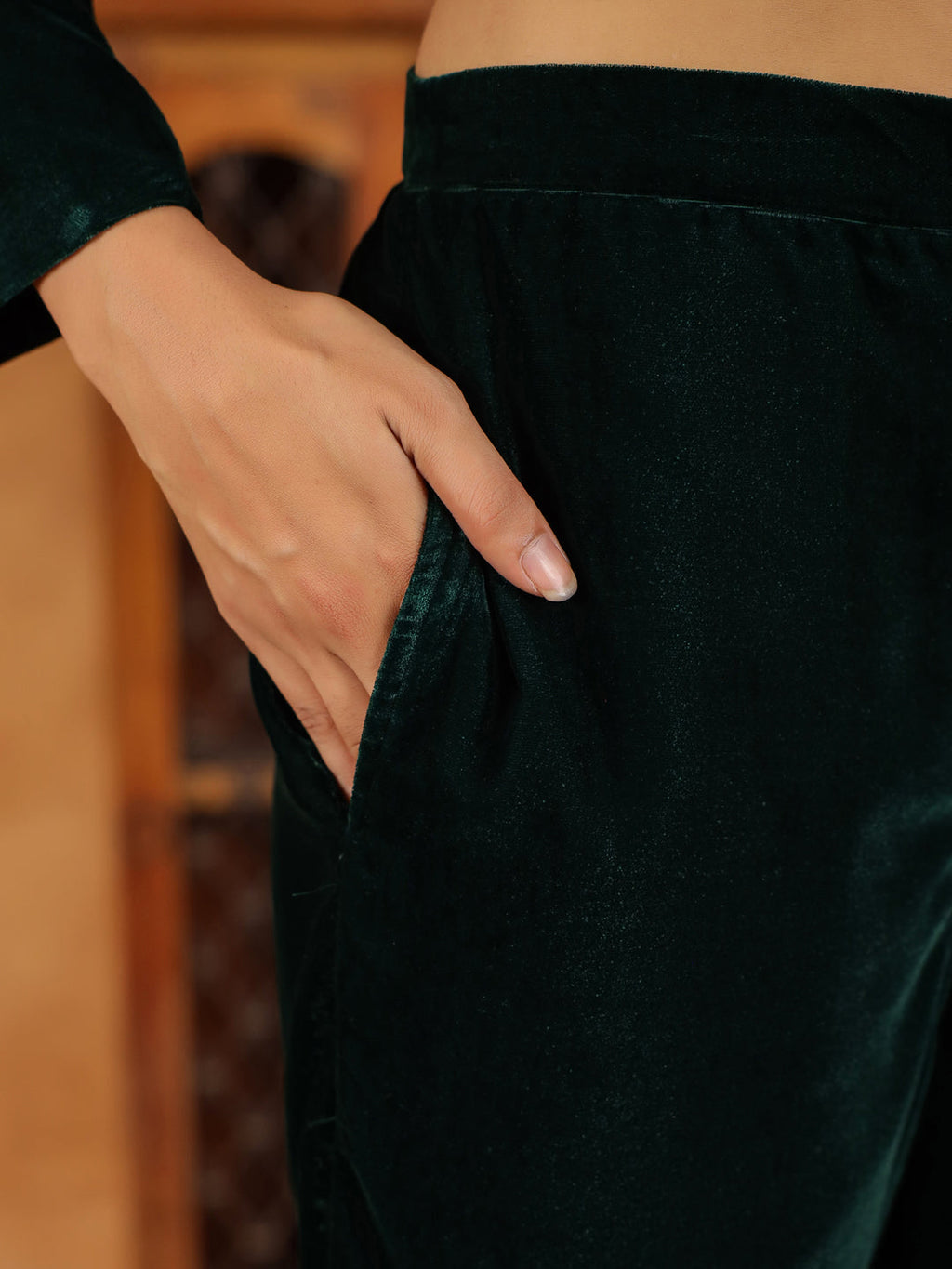 Janasya Green Velvet Solid Top,Bottom & Jacket | Grocsy