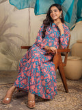Janasya Teal Weightless Georgette Floral Kurta,Bottom & Dupatta | Grocsy