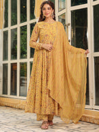 Janasya Mustard Georgette Floral Kurta,Bottom & Dupatta | Grocsy
