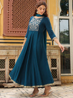 Janasya Dark Rayon Yoke Embroidery Anarkali Kurta Set | Grocsy