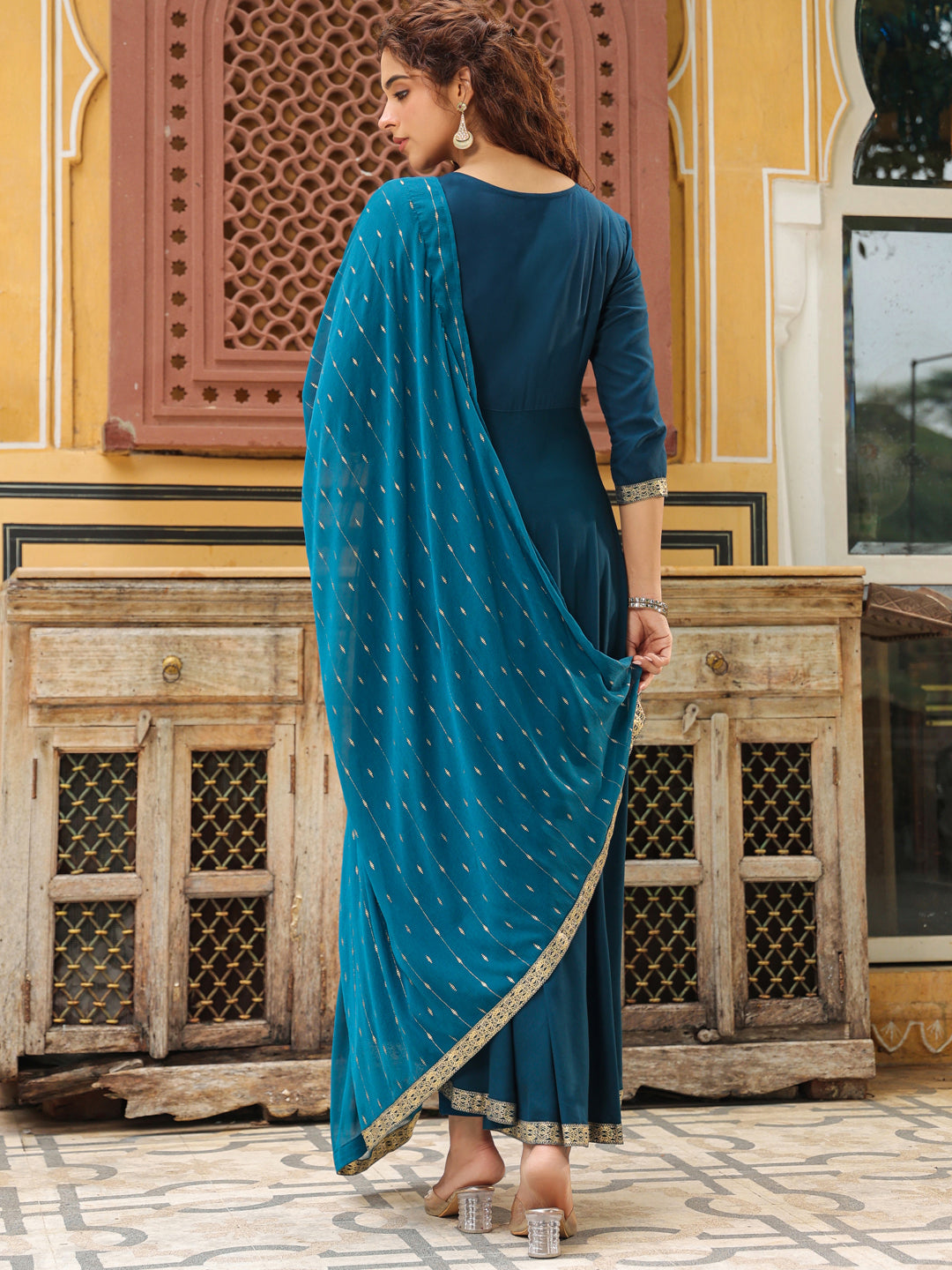 Janasya Dark Rayon Yoke Embroidery Anarkali Kurta Set | Grocsy