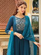 Janasya Dark Rayon Yoke Embroidery Anarkali Kurta Set | Grocsy