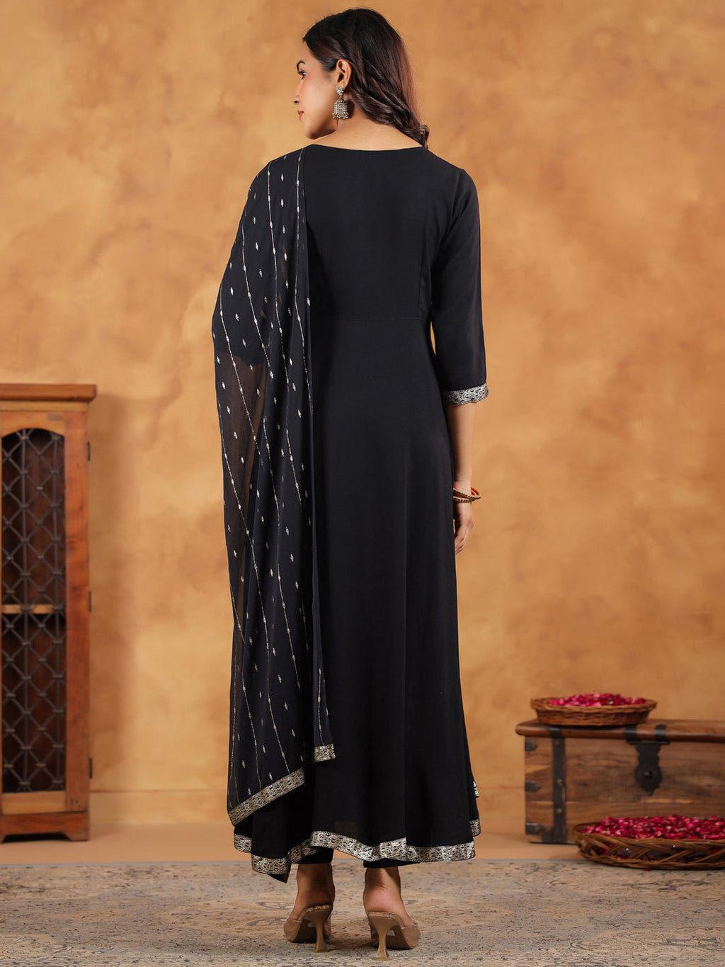 Janasya Black Rayon Embroidered Kurta,Bottom & Dupatta | Grocsy