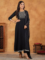Janasya Black Rayon Embroidered Kurta,Bottom & Dupatta | Grocsy