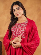 Janasya Pink Rayon Embroidered Kurta,Bottom & Dupatta | Grocsy