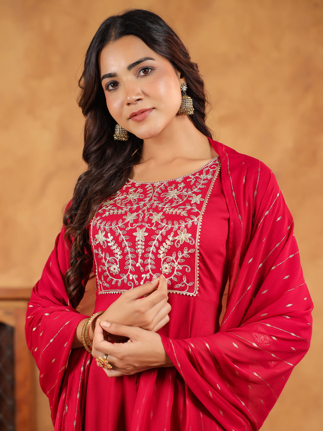 Janasya Pink Rayon Embroidered Kurta,Bottom & Dupatta | Grocsy