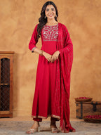Janasya Pink Rayon Embroidered Kurta,Bottom & Dupatta | Grocsy