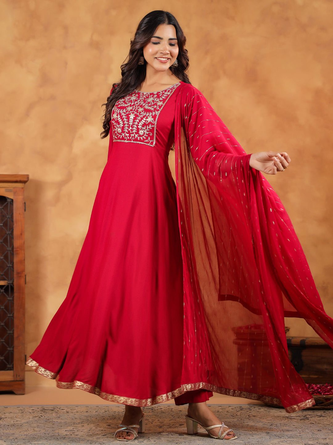 Janasya Pink Rayon Embroidered Kurta,Bottom & Dupatta | Grocsy