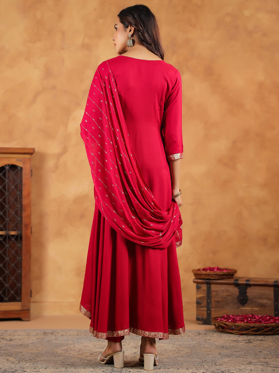 Janasya Pink Rayon Embroidered Kurta,Bottom & Dupatta | Grocsy