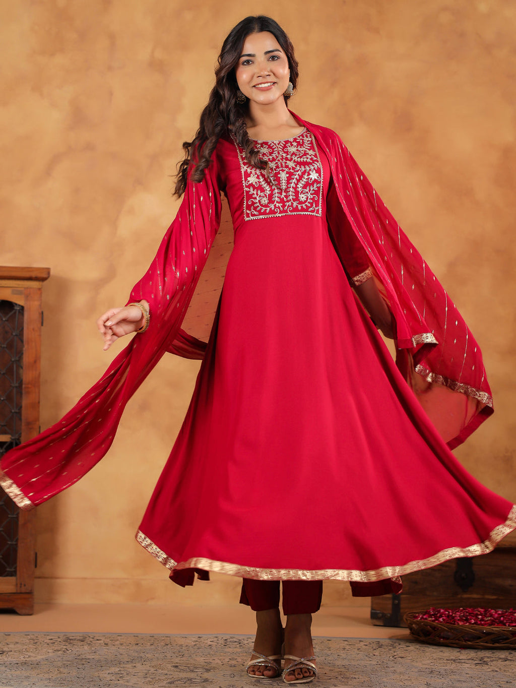 Janasya Pink Rayon Embroidered Kurta,Bottom & Dupatta | Grocsy